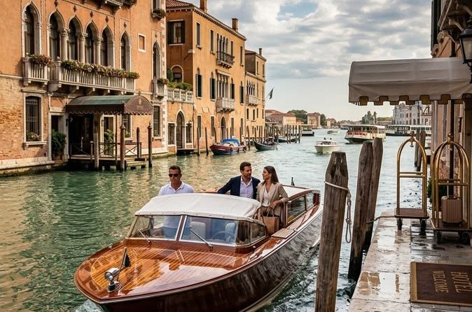 VENICE SANTA LUCIA TRAIN STATION PRIVATE MOTORBOAT ARRIVAL TRANSFER TO YOUR HOTEL ON LIDO ISLAND